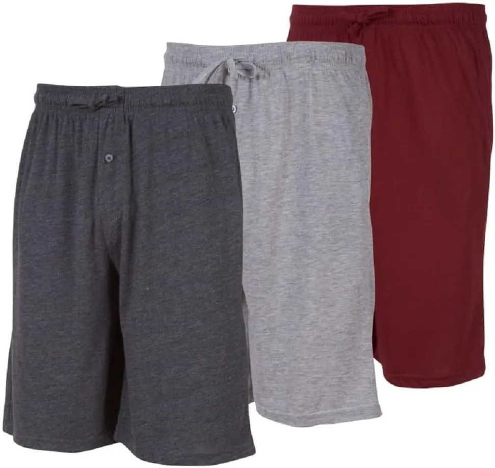 3 Pack Mens Jersey Shorts with Pockets and Drawstring  Soft Men's Lounge Shorts for The House, Sleep PJ, Pajamas  Up to 3XL