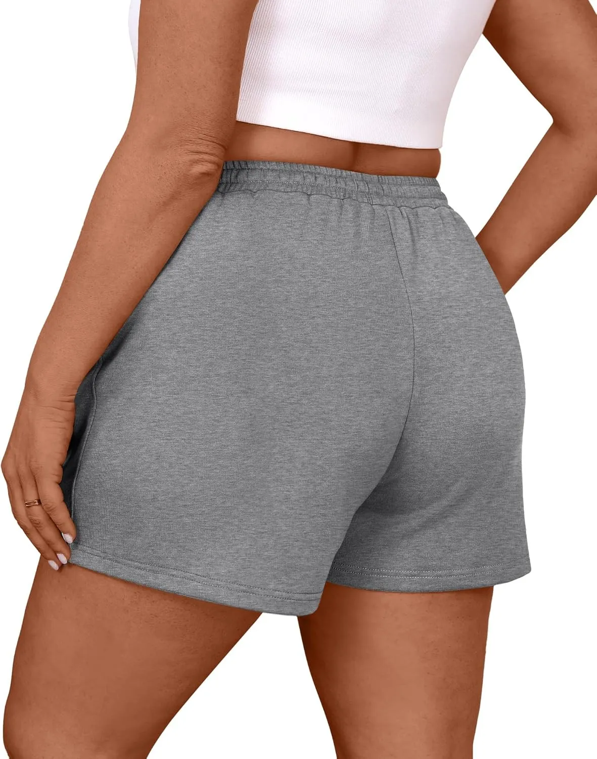 3 Pack Women's Plus Size Sweat Shorts Drawstring Elastic Waist Athletic Lounge Shorts with Pocket