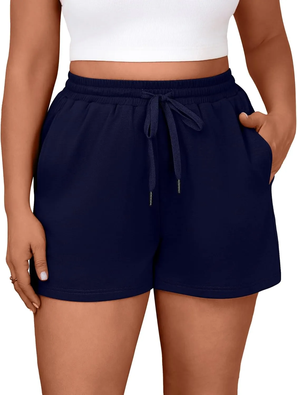 3 Pack Women's Plus Size Sweat Shorts Drawstring Elastic Waist Athletic Lounge Shorts with Pocket