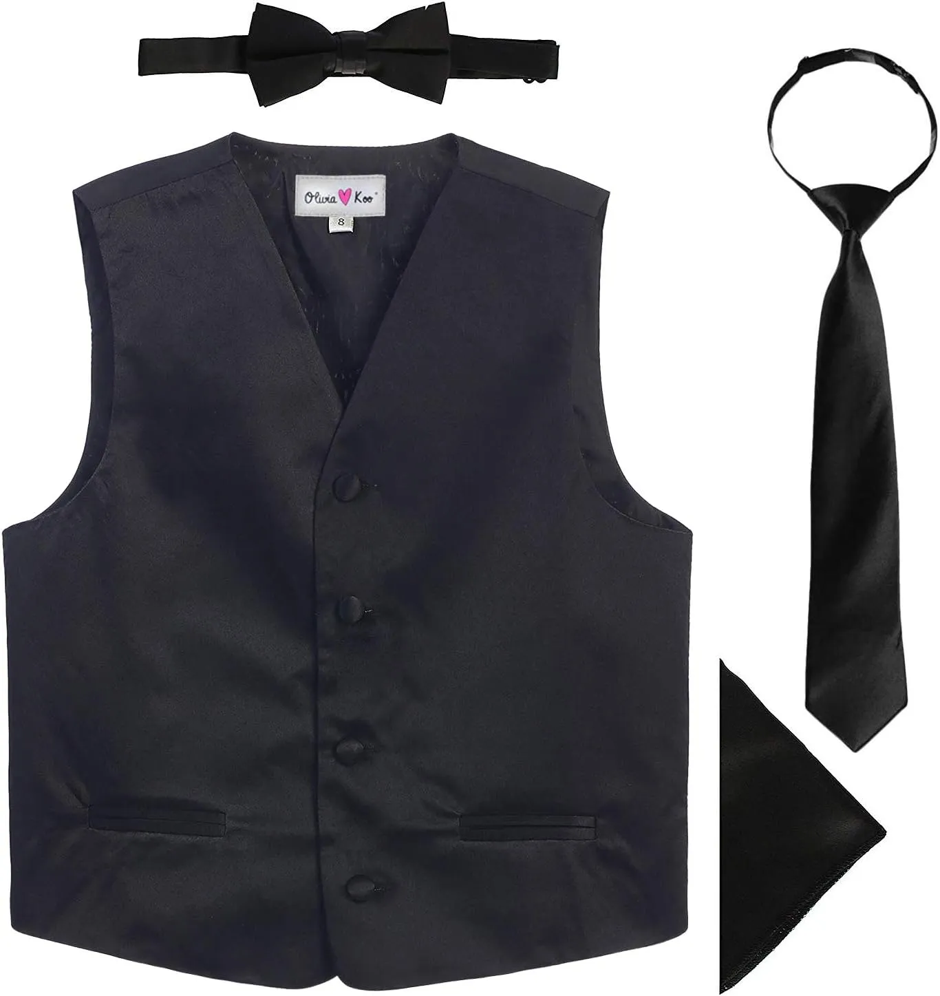 4 Piece Baby and Big Boys' Formal Suit Vest Set with Bowtie and Tie (Size 3T to 16)