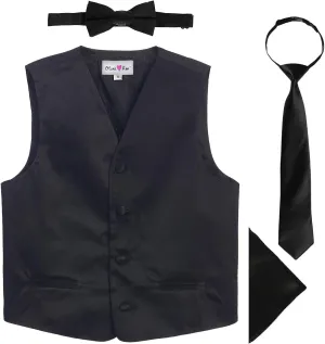 4 Piece Baby and Big Boys' Formal Suit Vest Set with Bowtie and Tie (Size 3T to 16)