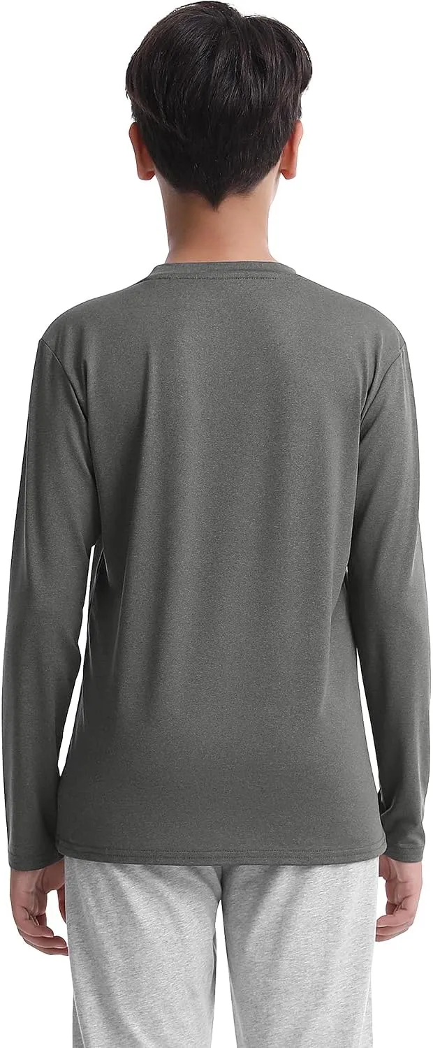 5-Pack Youth Boys Long Sleeve Shirts Dry Fit Athletic T-Shirt Moisture Wicking Performance Activewear Tops Tees