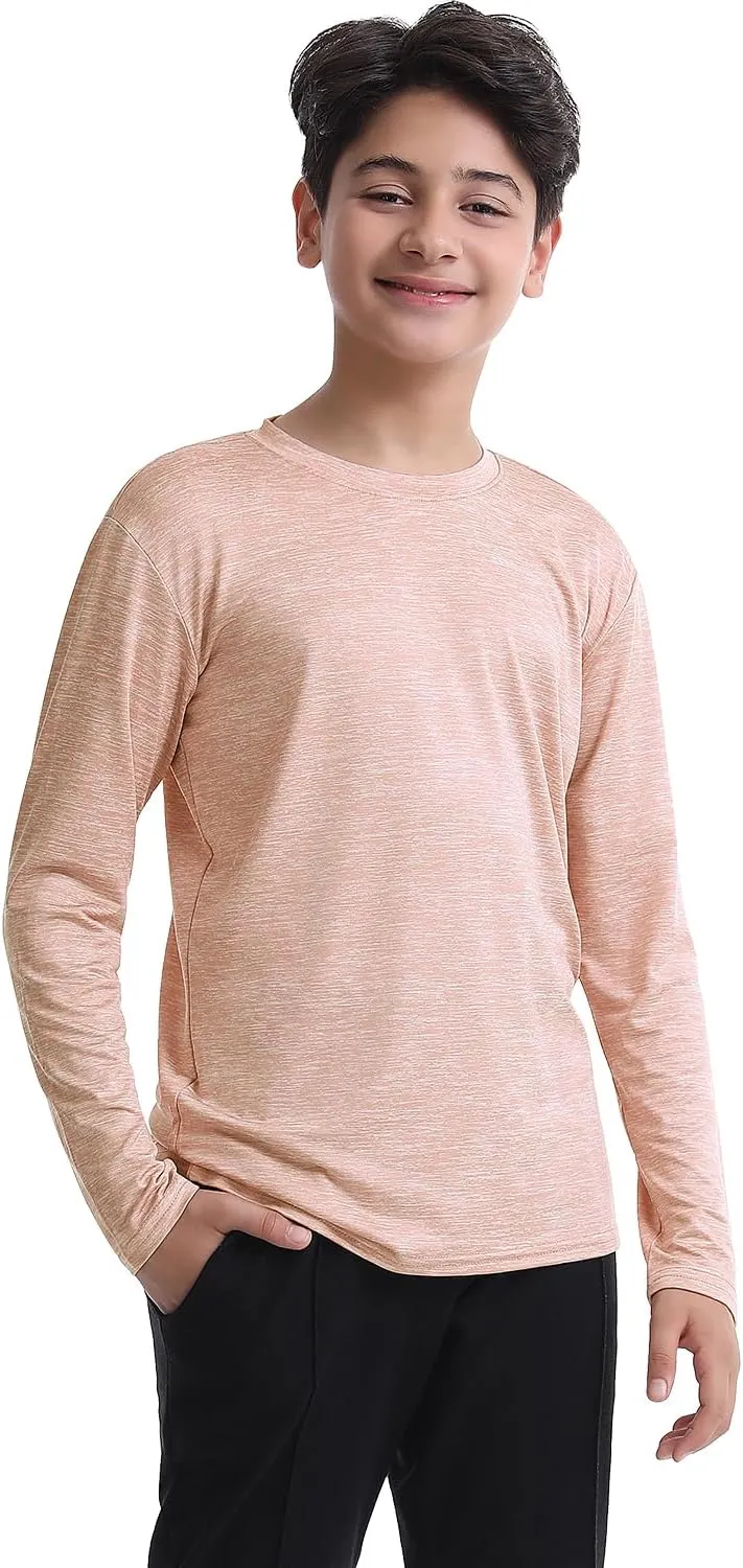 5-Pack Youth Boys Long Sleeve Shirts Dry Fit Athletic T-Shirt Moisture Wicking Performance Activewear Tops Tees