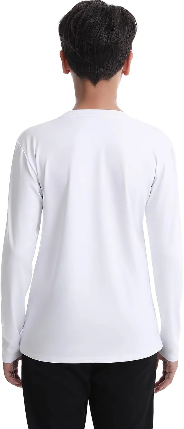 5-Pack Youth Boys Long Sleeve Shirts Dry Fit Athletic T-Shirt Moisture Wicking Performance Activewear Tops Tees