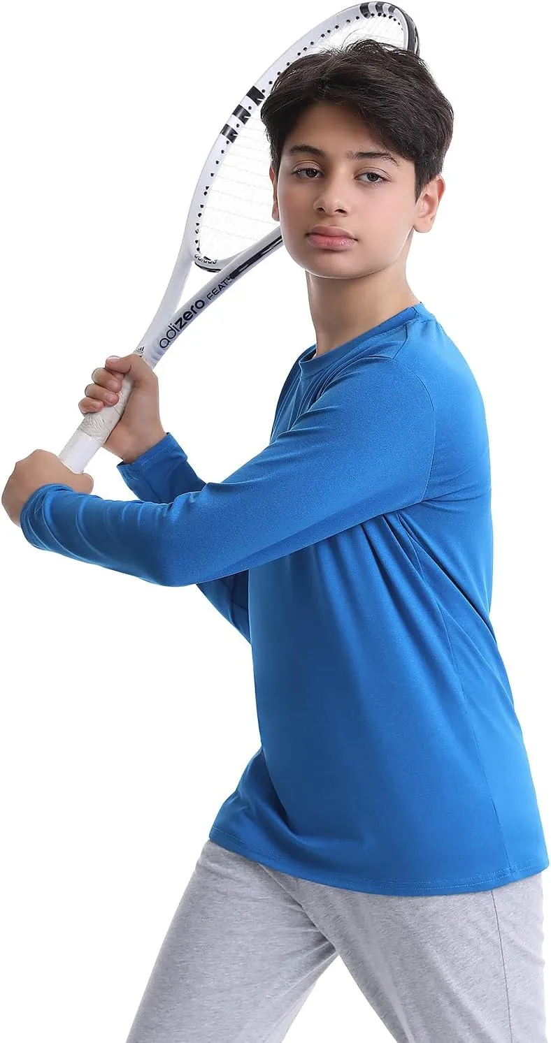 5-Pack Youth Boys Long Sleeve Shirts Dry Fit Athletic T-Shirt Moisture Wicking Performance Activewear Tops Tees