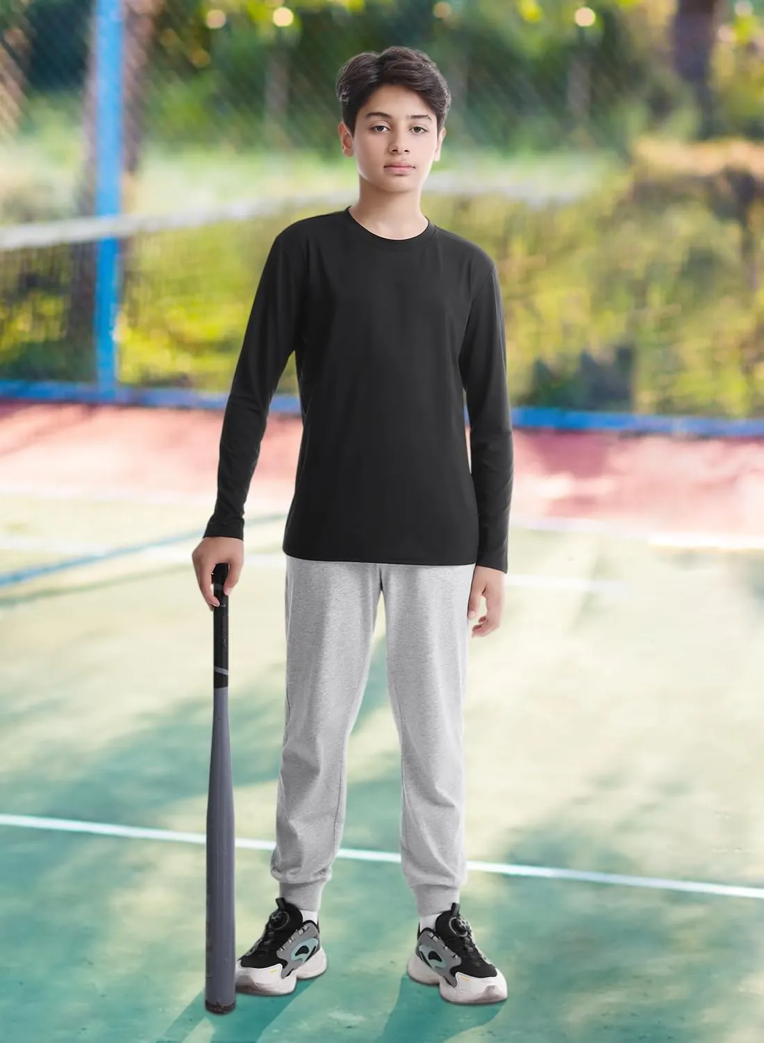 5-Pack Youth Boys Long Sleeve Shirts Dry Fit Athletic T-Shirt Moisture Wicking Performance Activewear Tops Tees