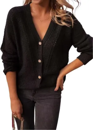 AIMITAG Cropped Cardigan Sweaters for Women Fall Long Sleeve Crochet Knit Shrug Open Front V-Neck Button up Tops