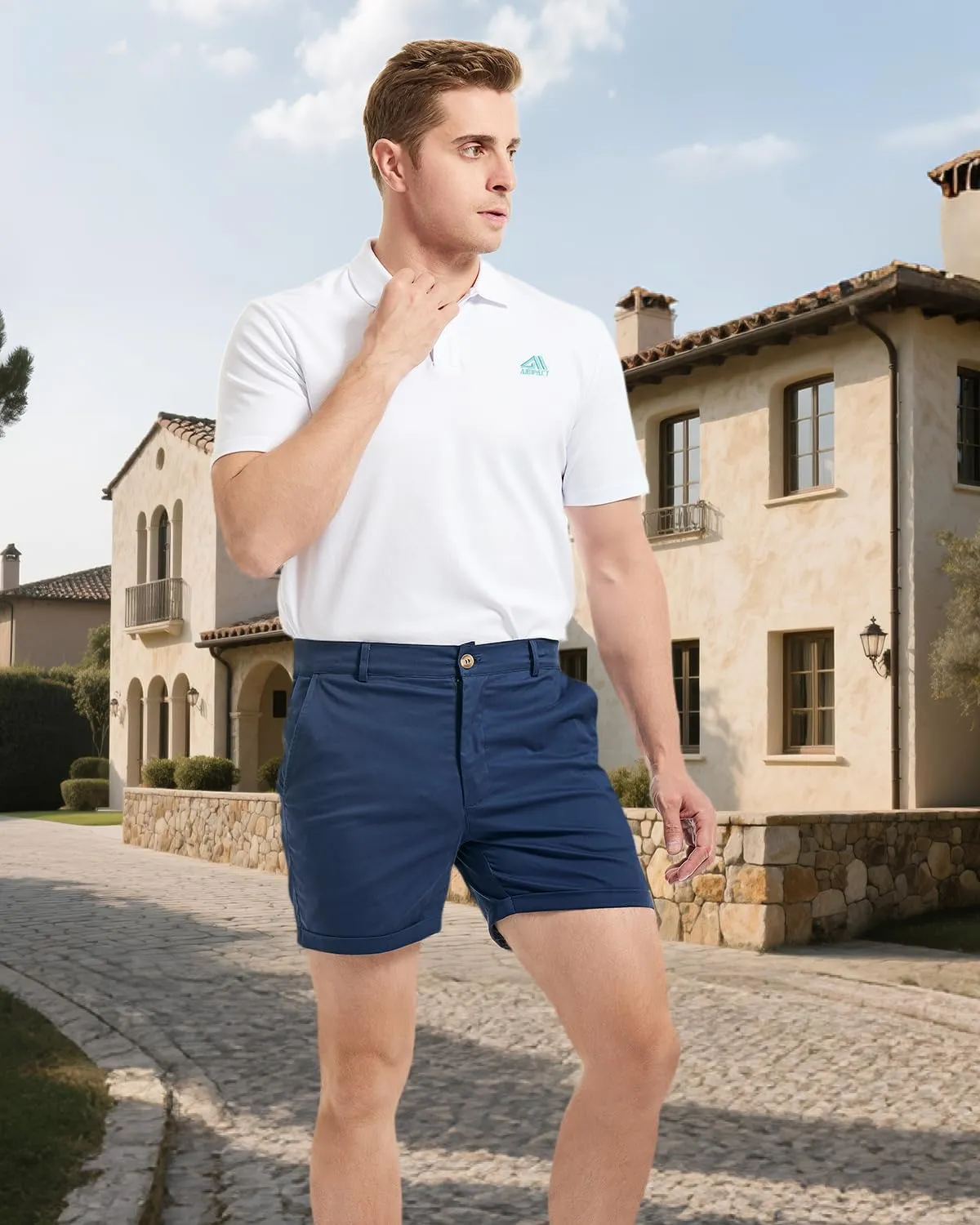 AIMPACT Mens Chino Shorts Slim-fit 5.5" Flat Front Stretch Casual Short Shorts