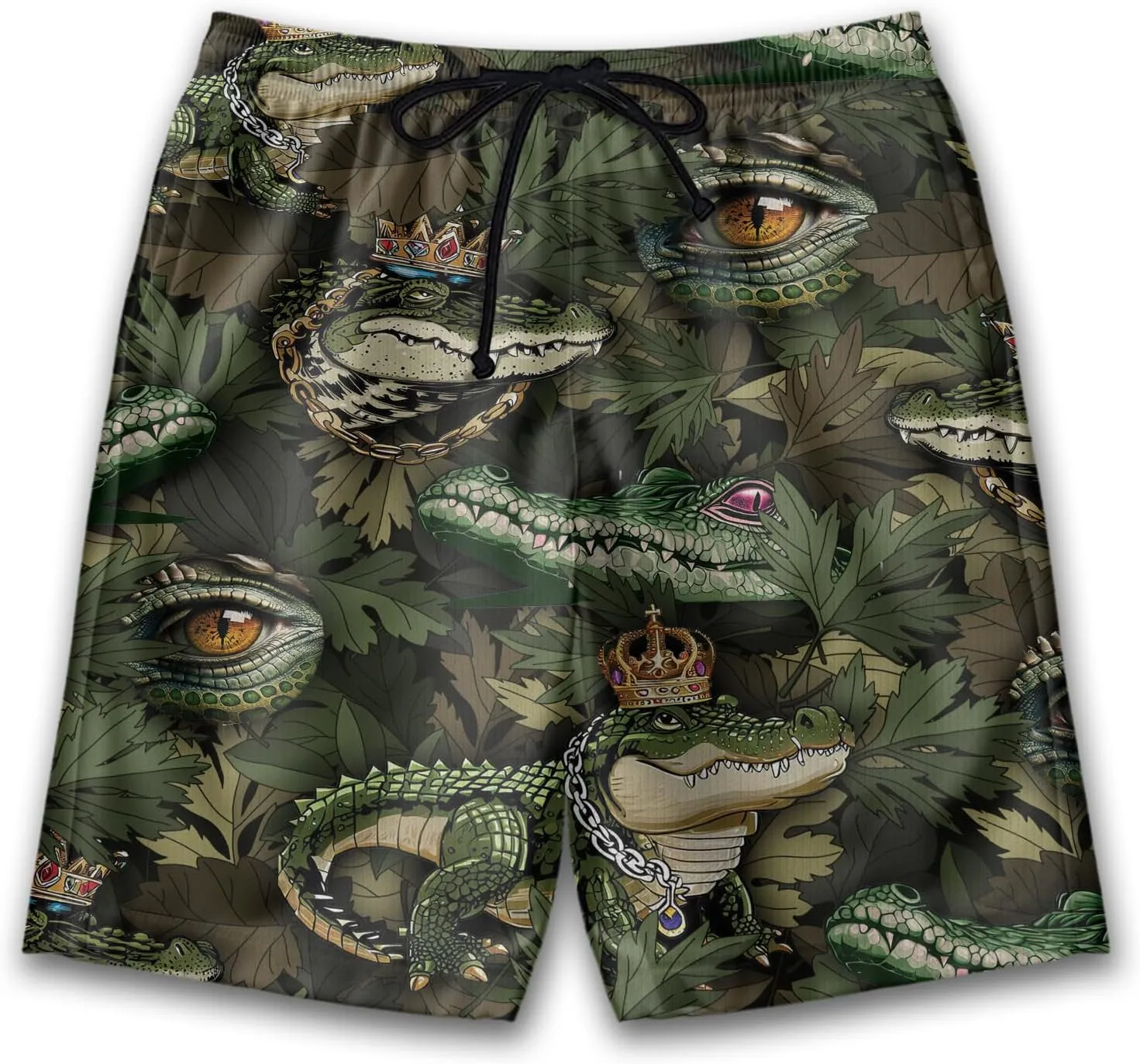 Alligator Mens Swim Trunks - Reptile Hawaiian Mens Shorts Casual - Summer Drawstring Beachwear Shorts PA59