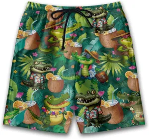 Alligator Mens Swim Trunks - Reptile Hawaiian Mens Shorts Casual - Summer Drawstring Beachwear Shorts PA59