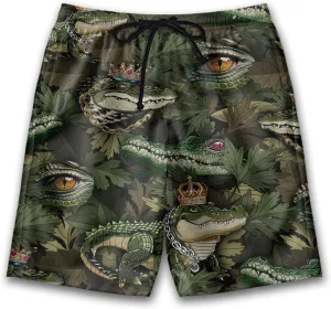 Alligator Mens Swim Trunks - Reptile Hawaiian Mens Shorts Casual - Summer Drawstring Beachwear Shorts PA59