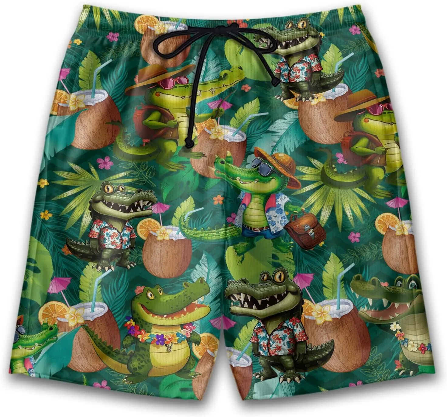 Alligator Mens Swim Trunks - Reptile Hawaiian Mens Shorts Casual - Summer Drawstring Beachwear Shorts PA59
