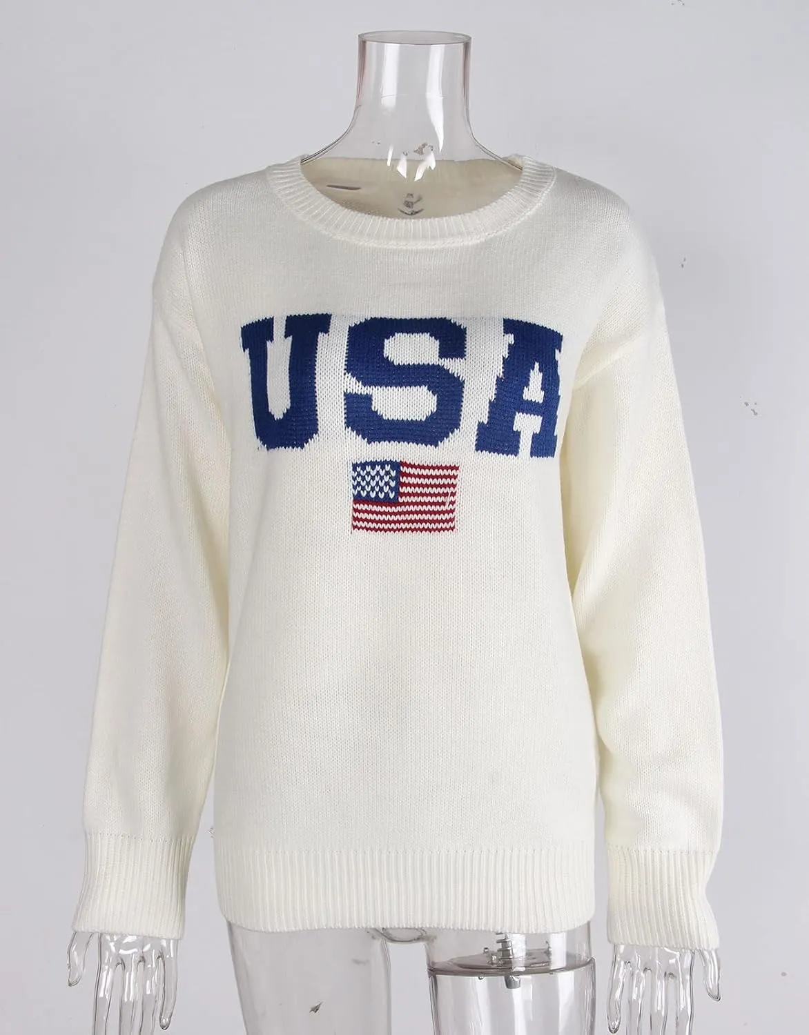 Alsol Lamesa Womens American Flag Graphic Sweater Patriotic Long Sleeve Pullover Sweaters Crew Neck Knit Tops