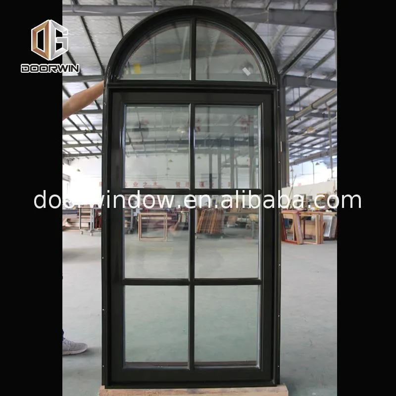 American casement window grill design wooden crank open outward arched top window by Doorwin on Alibaba