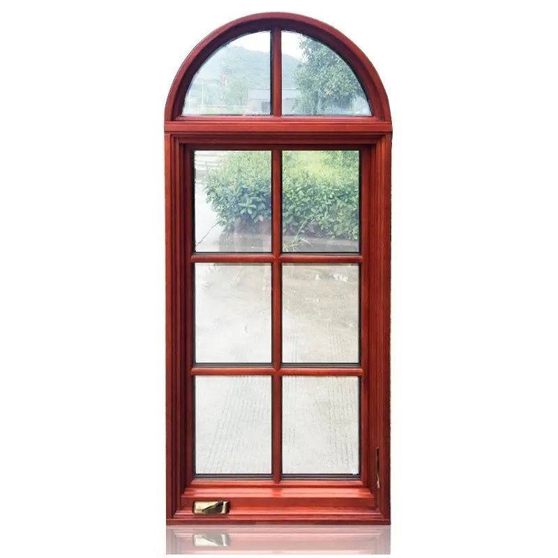 American casement window grill design wooden crank open outward arched top window by Doorwin on Alibaba