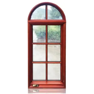 American casement window grill design wooden crank open outward arched top window by Doorwin on Alibaba