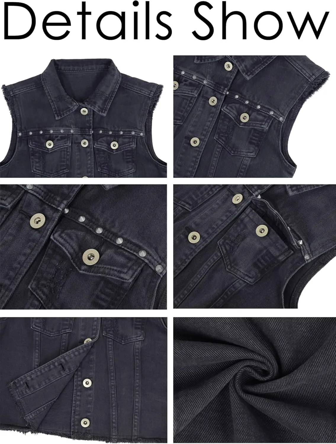 Anna-Kaci Women's Cropped Denim Vest Sleeveless Cotton Rivet Fitted Jean Vest Jacket