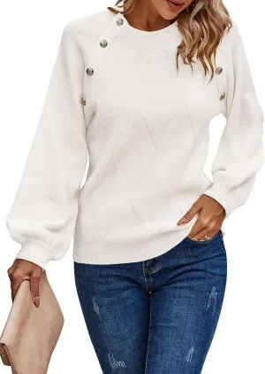 AOVDE Women's Long Sleeve Sweaters Fall Winter Crewneck Oversized Ribbed Knit Pullover Sweater Tops White X-Large