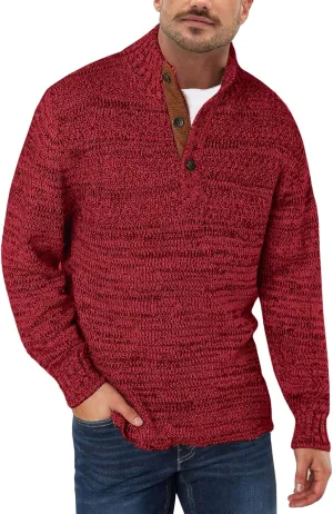Aoysky Men's Stand Collar Sweater Thermal Button Pullover Sweater Tops Henley Knit Sweaters