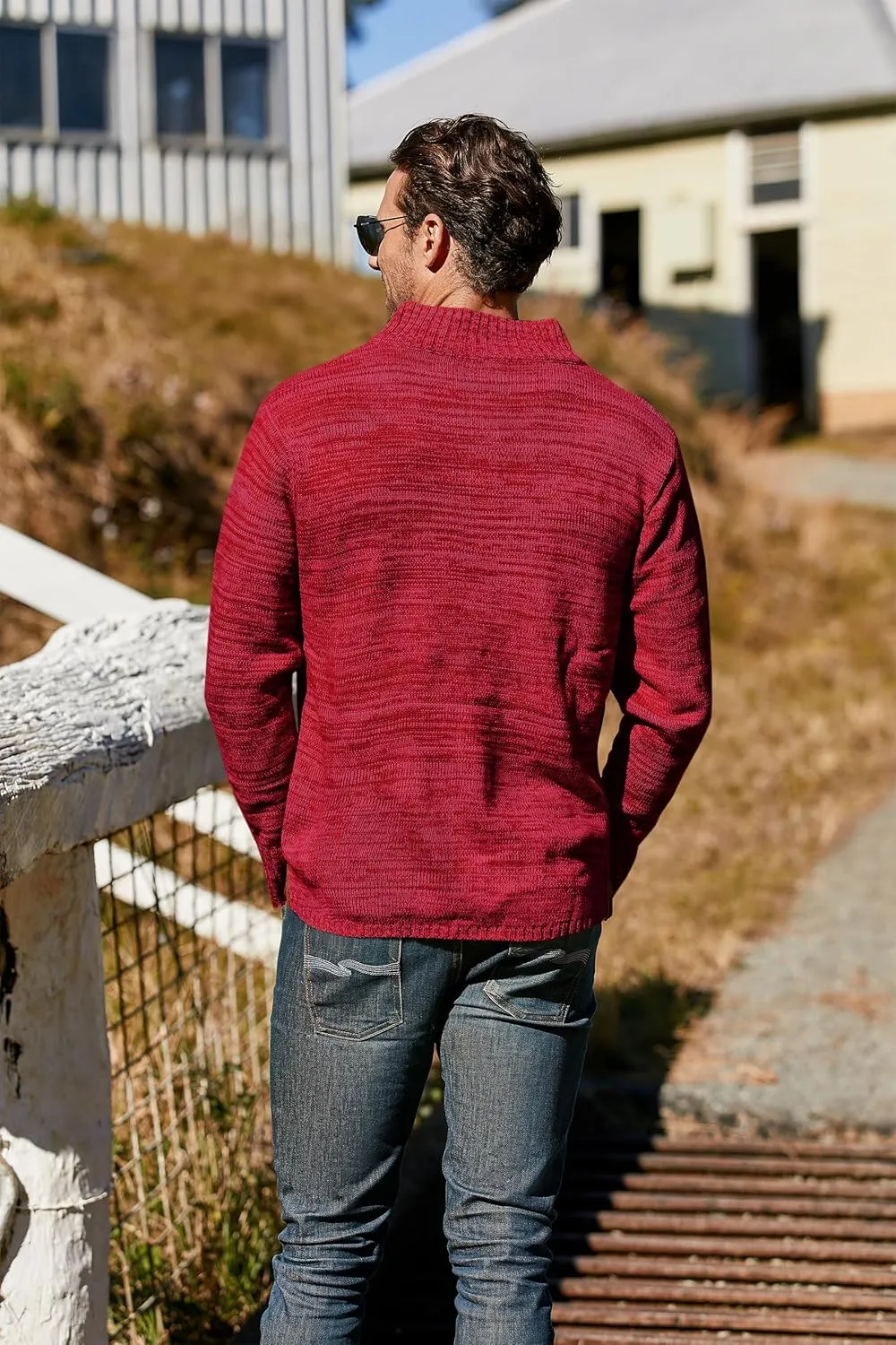 Aoysky Men's Stand Collar Sweater Thermal Button Pullover Sweater Tops Henley Knit Sweaters
