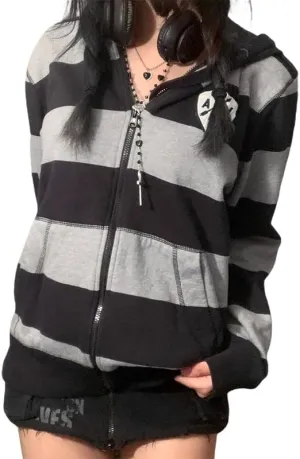 Argeousgor Women Men Rhinestone Hoodie Graphic Zip Up Oversized Skull Skeleton Hooded Sweatshirt Aesthetic Jacket Streetwear