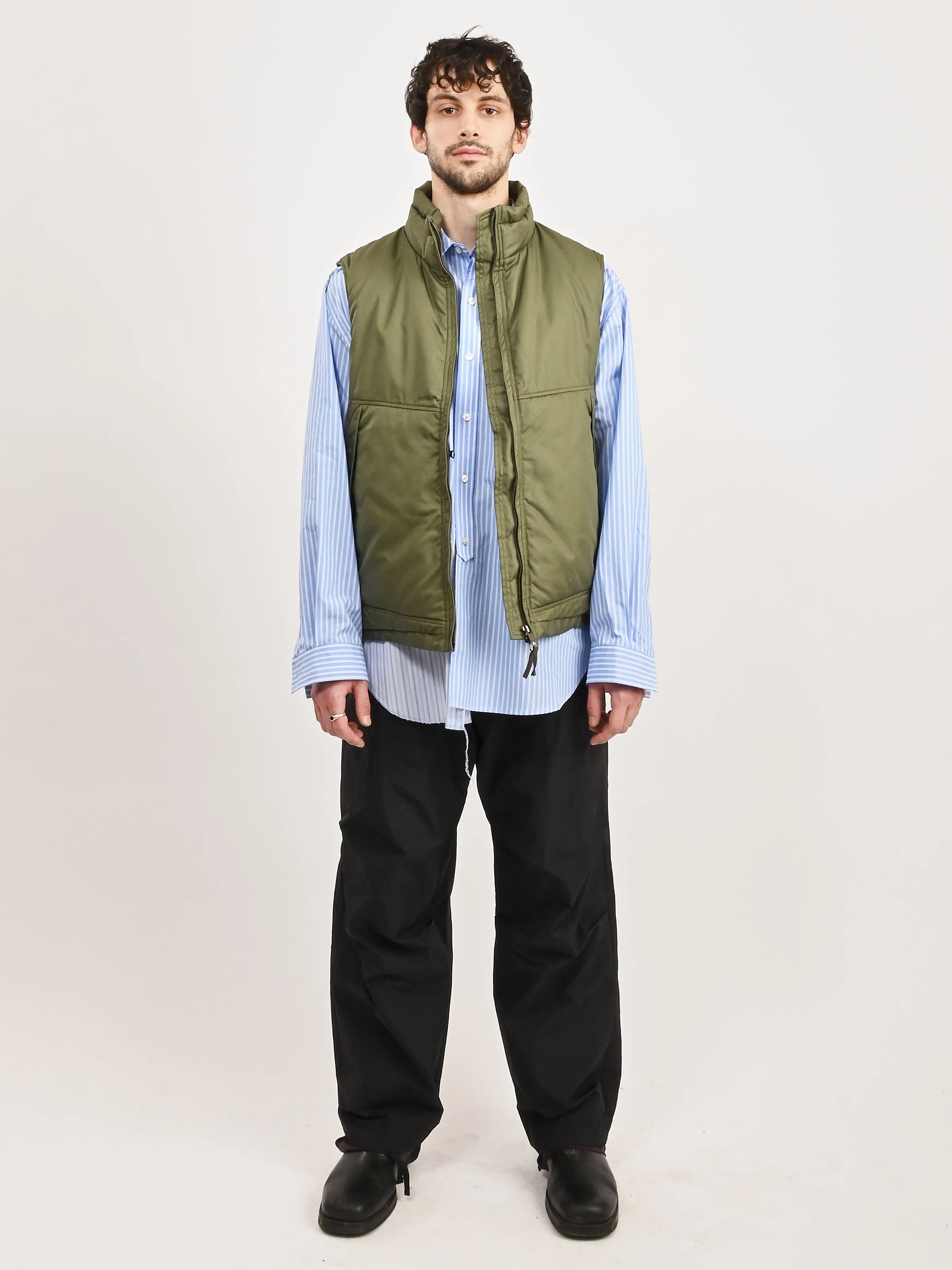 Army Green Cotton X Nylon Padded Vest