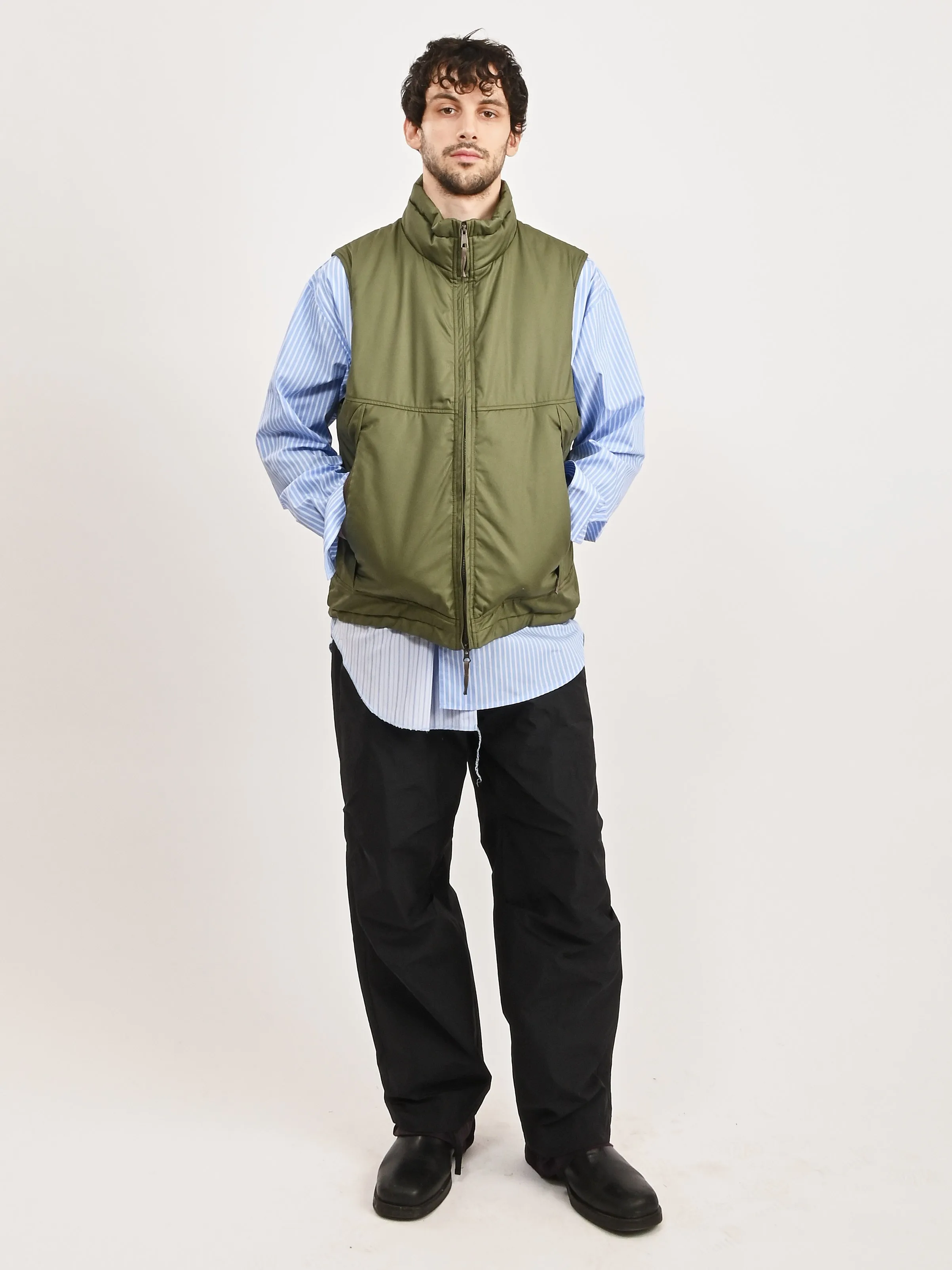 Army Green Cotton X Nylon Padded Vest