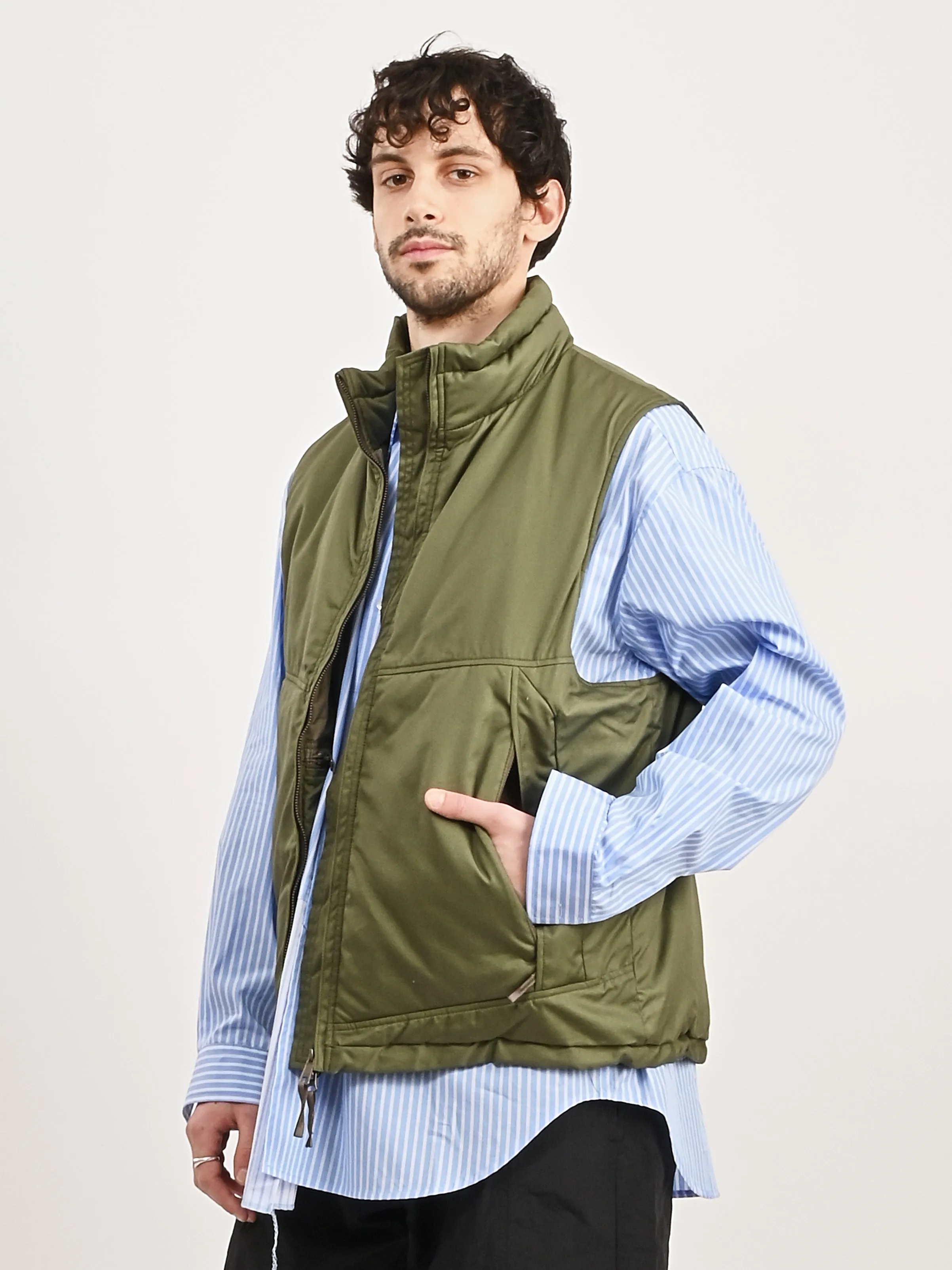 Army Green Cotton X Nylon Padded Vest