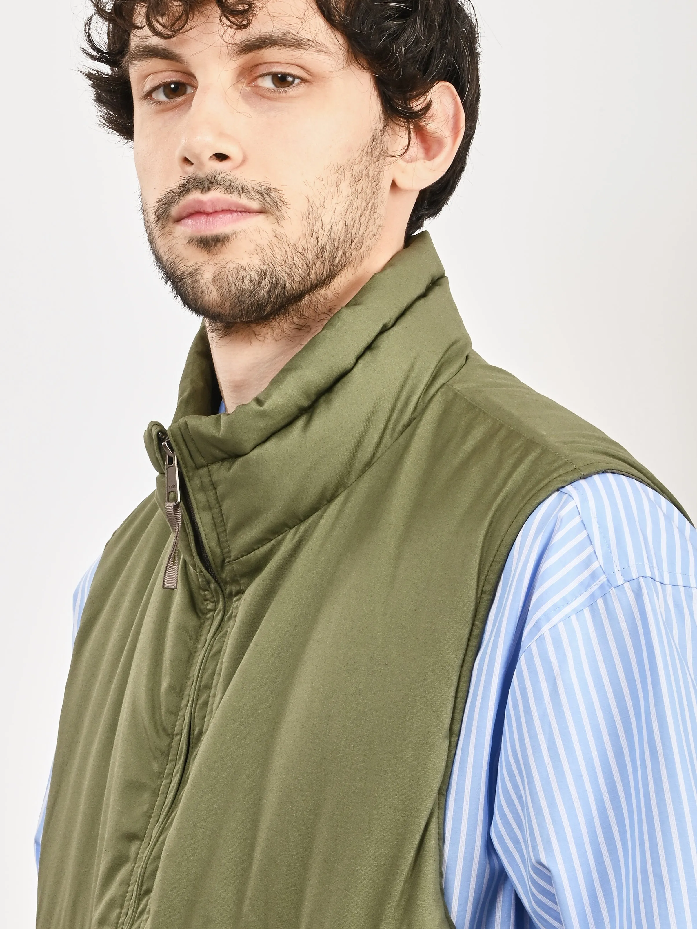 Army Green Cotton X Nylon Padded Vest