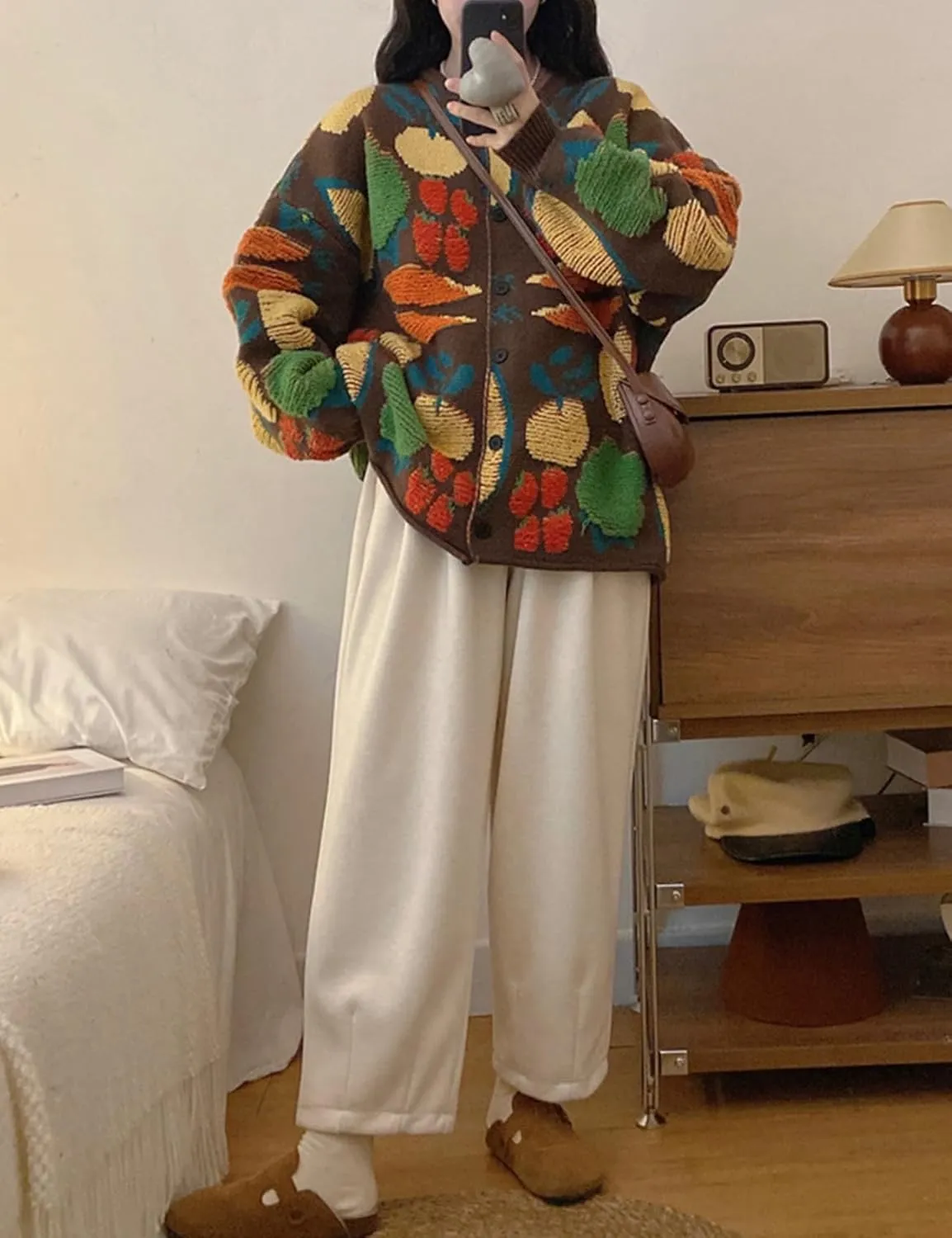 Arssm Womens Fruit Cardigan Sweaters Long Sleeve Crewneck Button Down Oversized Sweater Cute Knit Top 2024 Knitwear