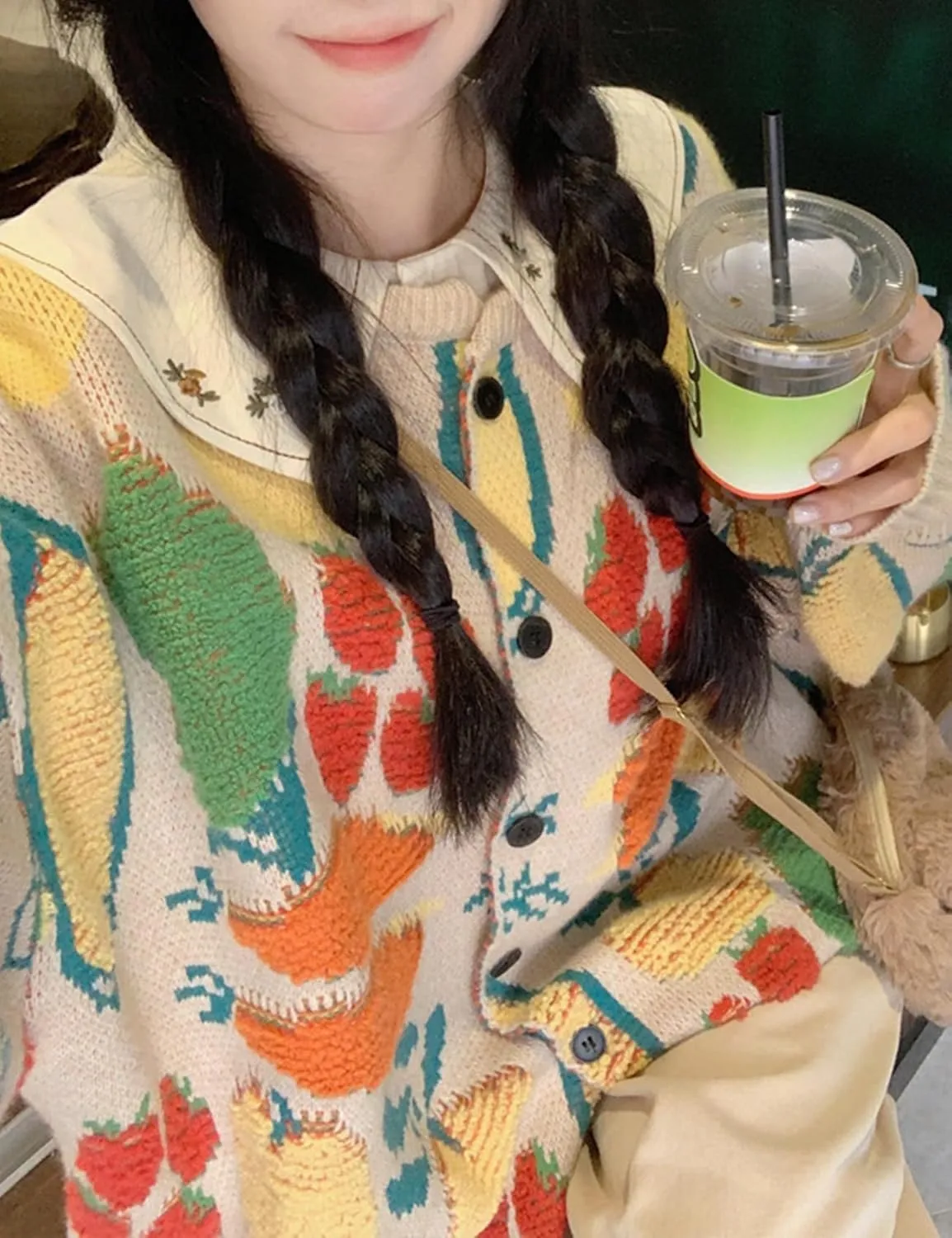 Arssm Womens Fruit Cardigan Sweaters Long Sleeve Crewneck Button Down Oversized Sweater Cute Knit Top 2024 Knitwear