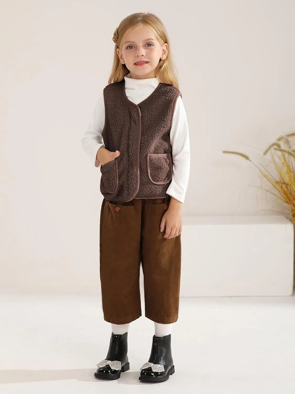 Baby Boy Girls Sleeveless Jacket Full Zipper Sherpa Fleece Vest Toddler Kids Fall Winter Waistcoat Outerwear with Pocket