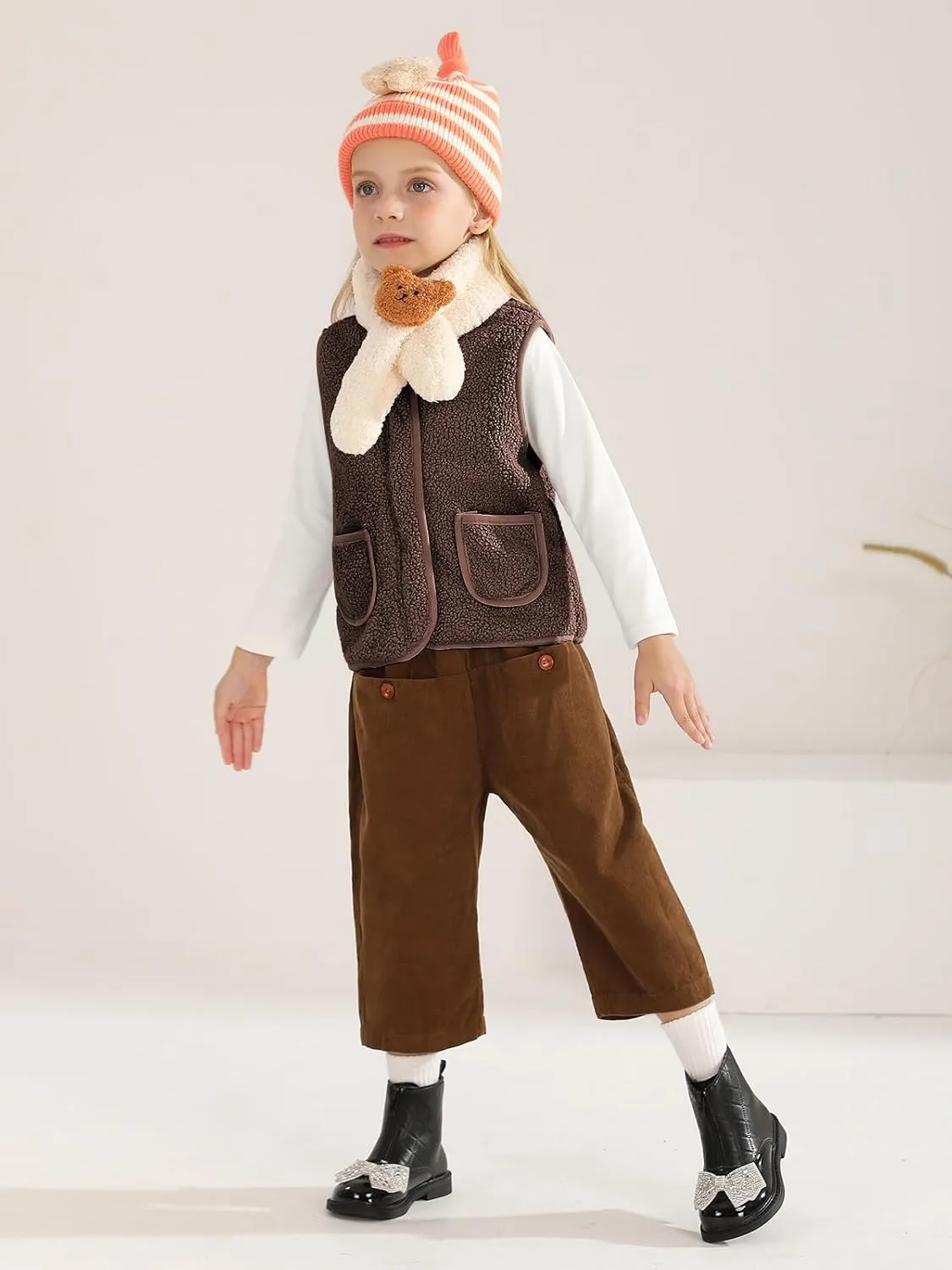 Baby Boy Girls Sleeveless Jacket Full Zipper Sherpa Fleece Vest Toddler Kids Fall Winter Waistcoat Outerwear with Pocket