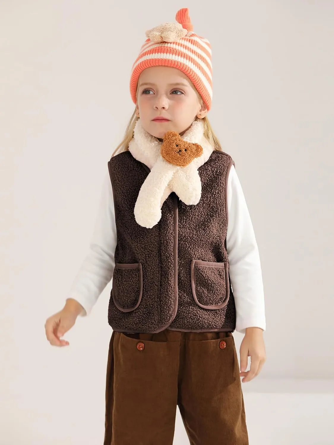 Baby Boy Girls Sleeveless Jacket Full Zipper Sherpa Fleece Vest Toddler Kids Fall Winter Waistcoat Outerwear with Pocket