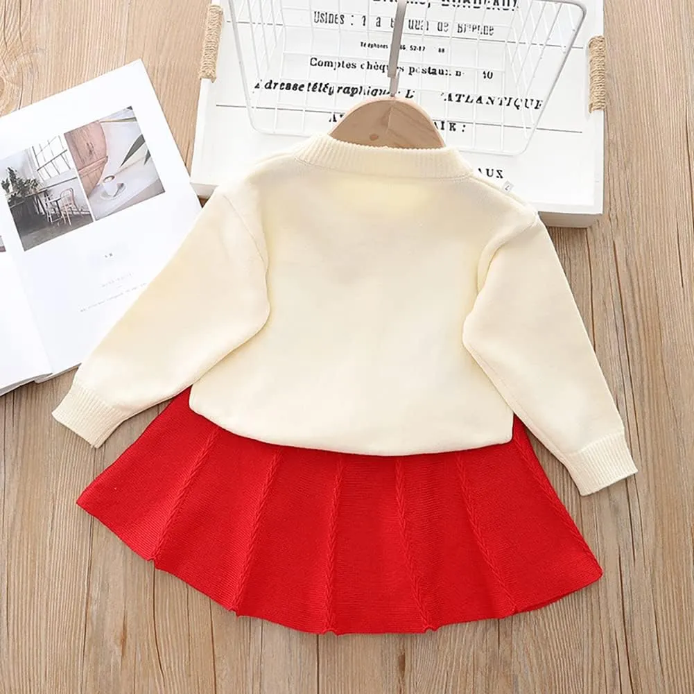 Baby Girls Knitted Sweater Dress Kids Floral Sweater Top   Ruffles Mini Skirt Outfits Fall Winter Clothes Set 2pcs