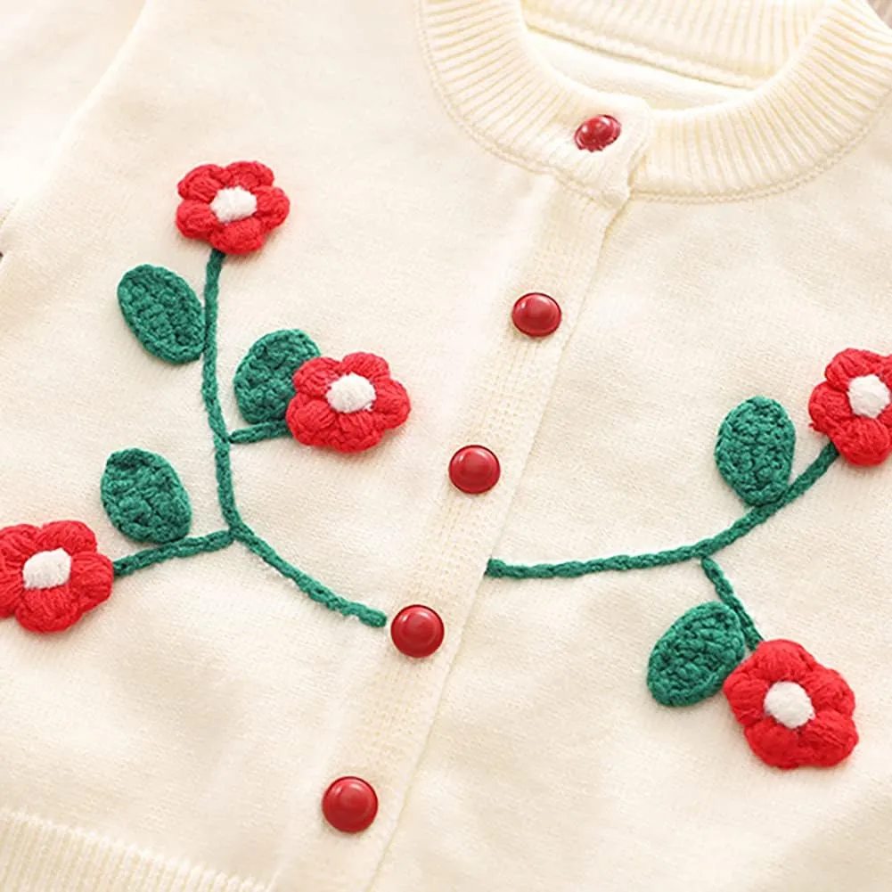 Baby Girls Knitted Sweater Dress Kids Floral Sweater Top   Ruffles Mini Skirt Outfits Fall Winter Clothes Set 2pcs