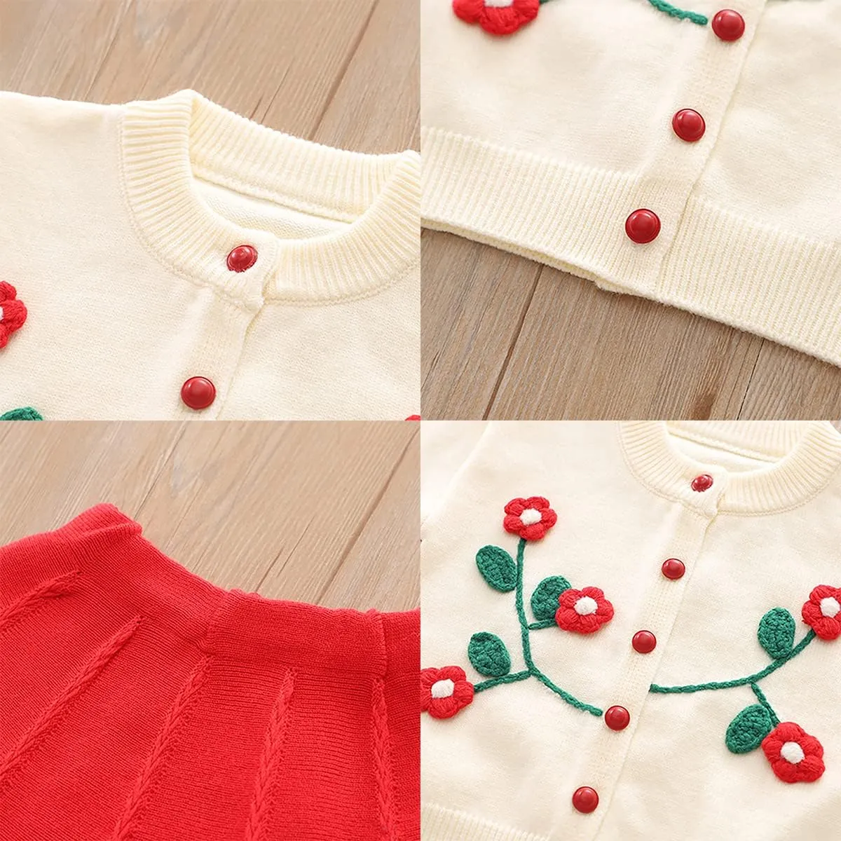Baby Girls Knitted Sweater Dress Kids Floral Sweater Top   Ruffles Mini Skirt Outfits Fall Winter Clothes Set 2pcs
