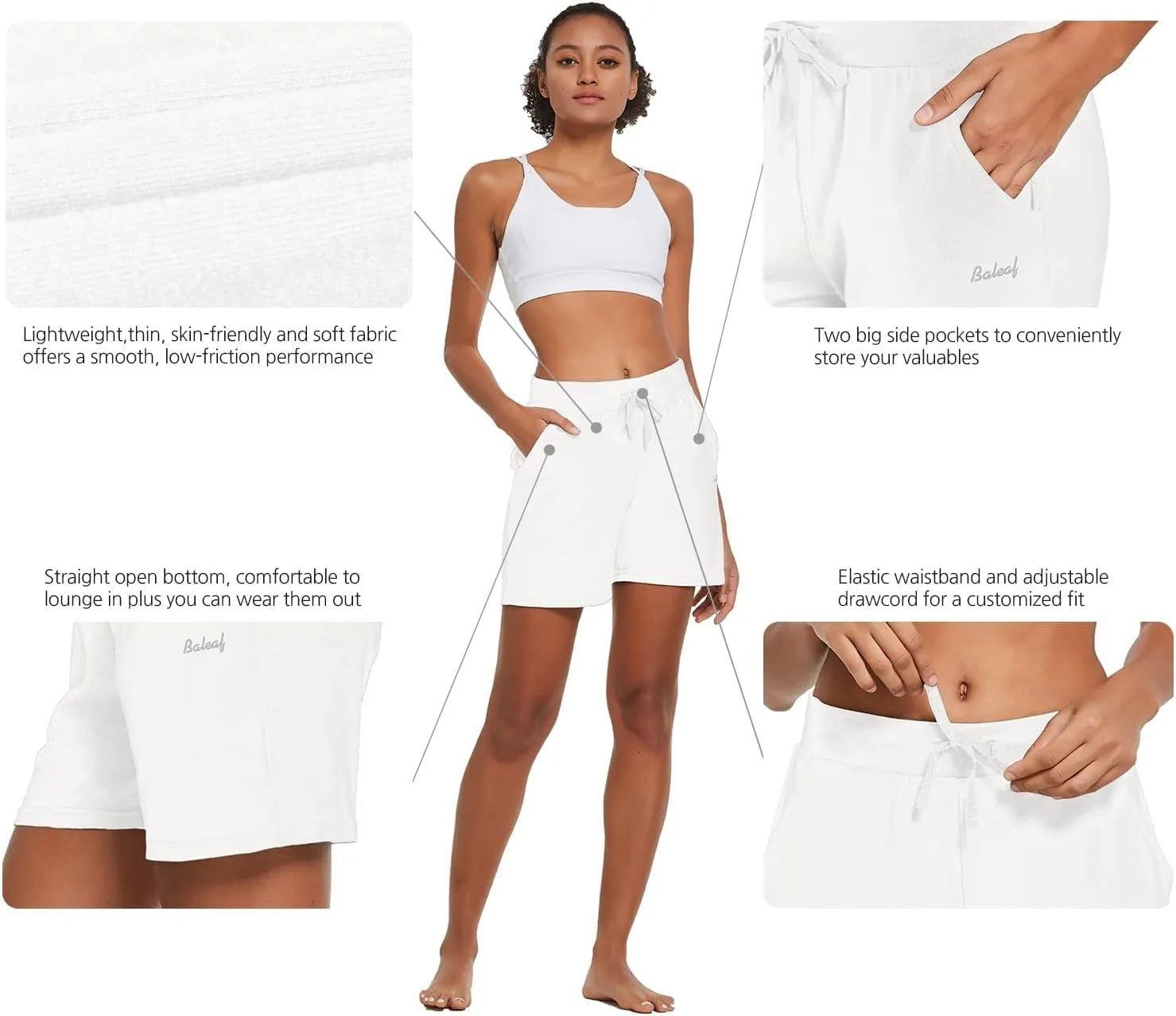 baleaf Womens Lounge Shorts Cotton Sweat Athletic Shorts with Pockets High Waist Summer Casual