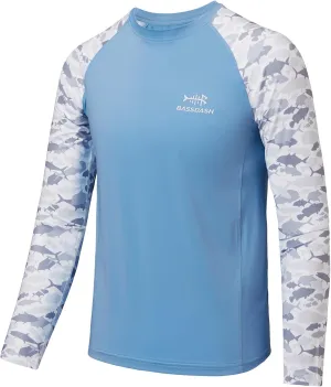 BASSDASH Youth UPF50  Camo Long Sleeve Fishing Shirt UV Protection Quick Dry Tee