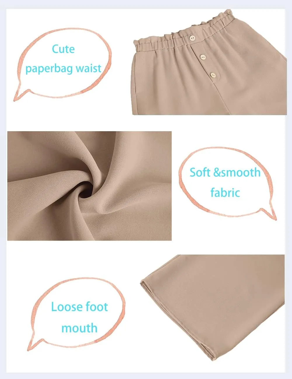 Batermoon Girls' Pants Paper Bag Elastic Waist Wide Leg Loose Trousers with Pocket