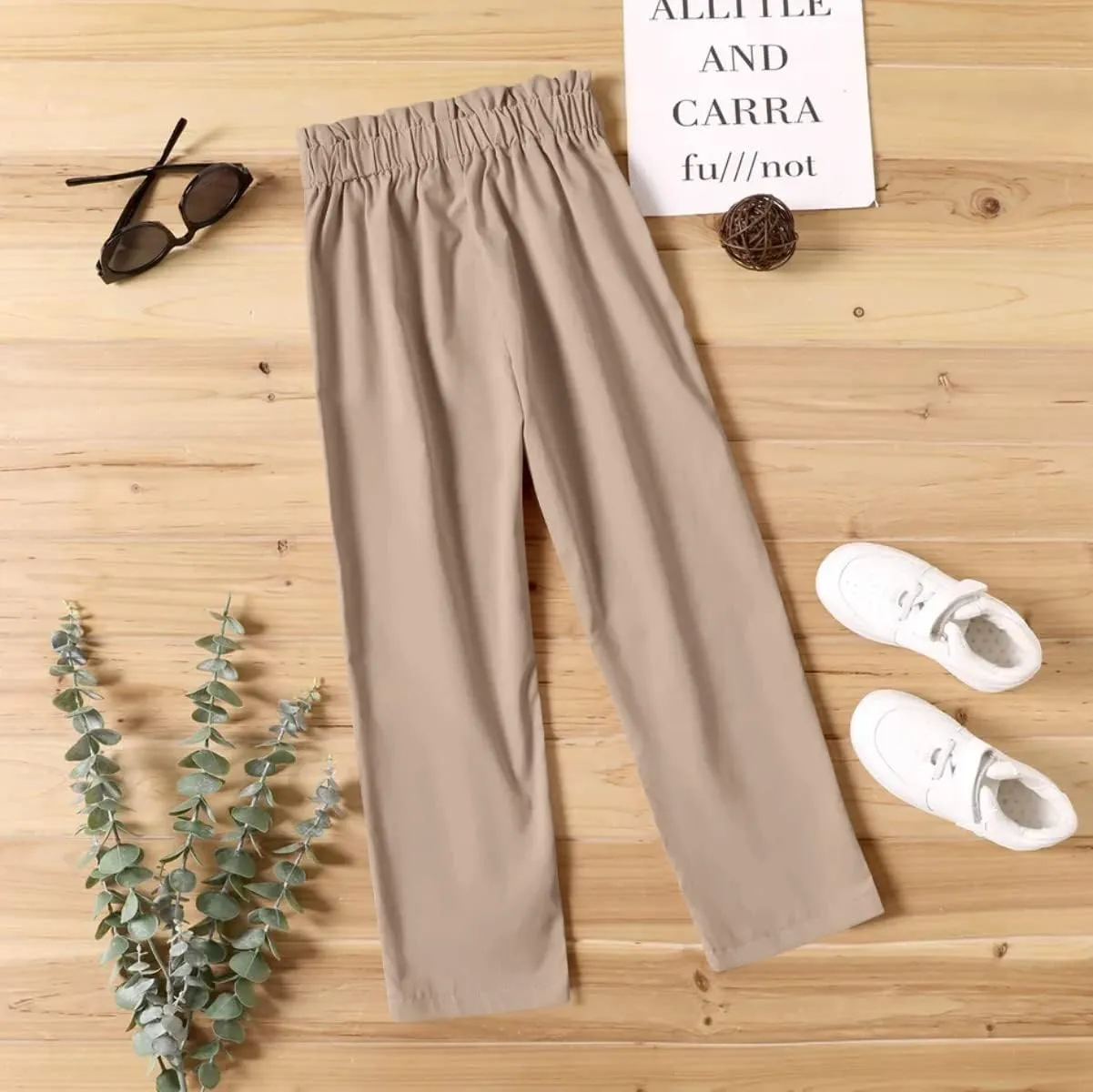Batermoon Girls' Pants Paper Bag Elastic Waist Wide Leg Loose Trousers with Pocket