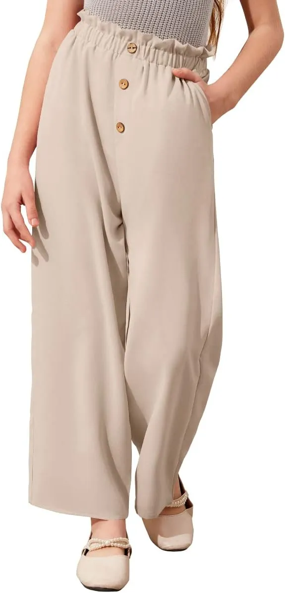 Batermoon Girls' Pants Paper Bag Elastic Waist Wide Leg Loose Trousers with Pocket