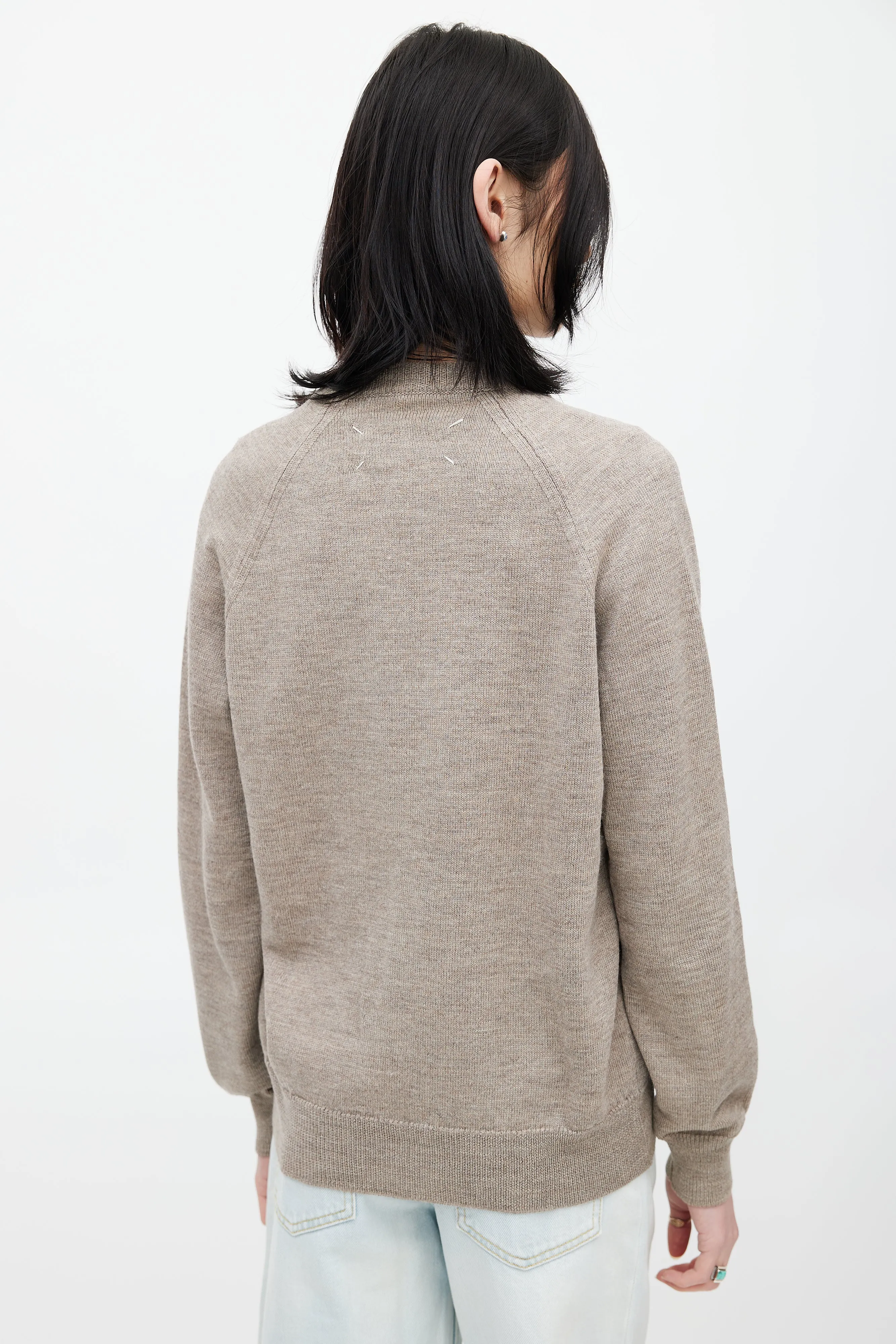 Beige Wool Knit Cardigan