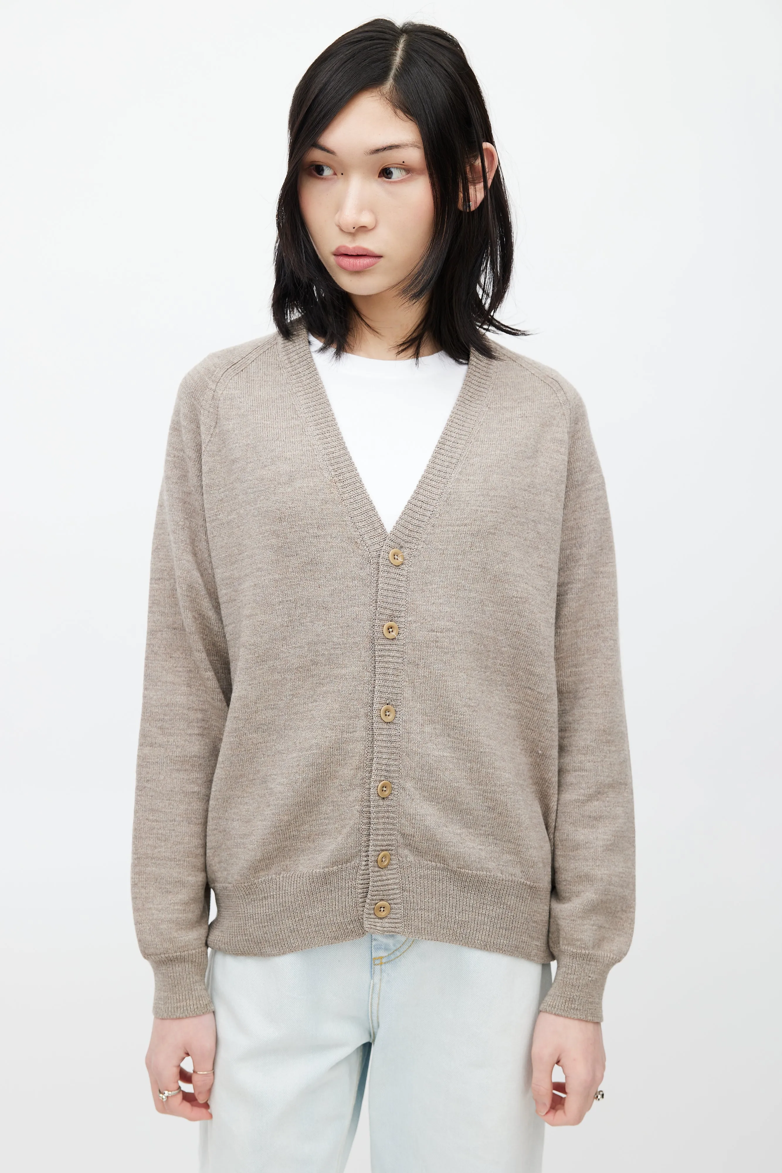 Beige Wool Knit Cardigan
