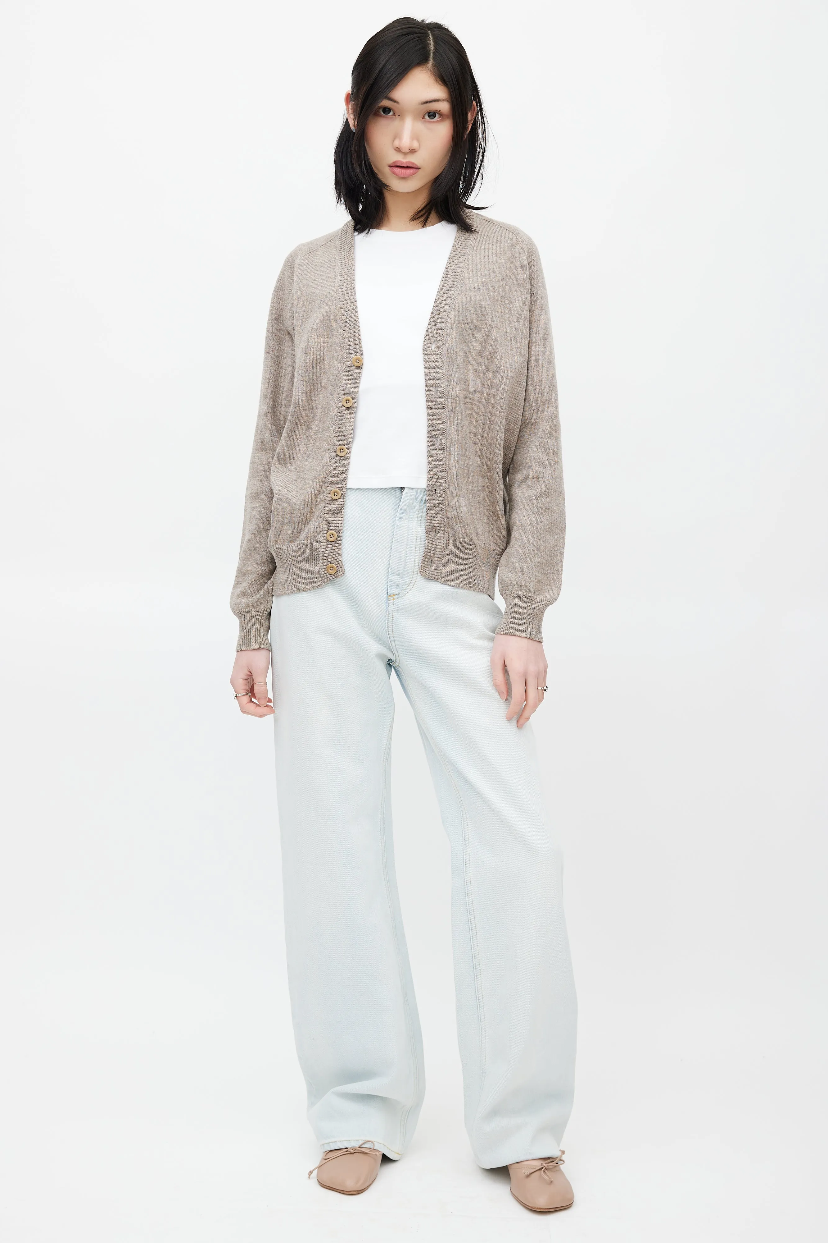 Beige Wool Knit Cardigan