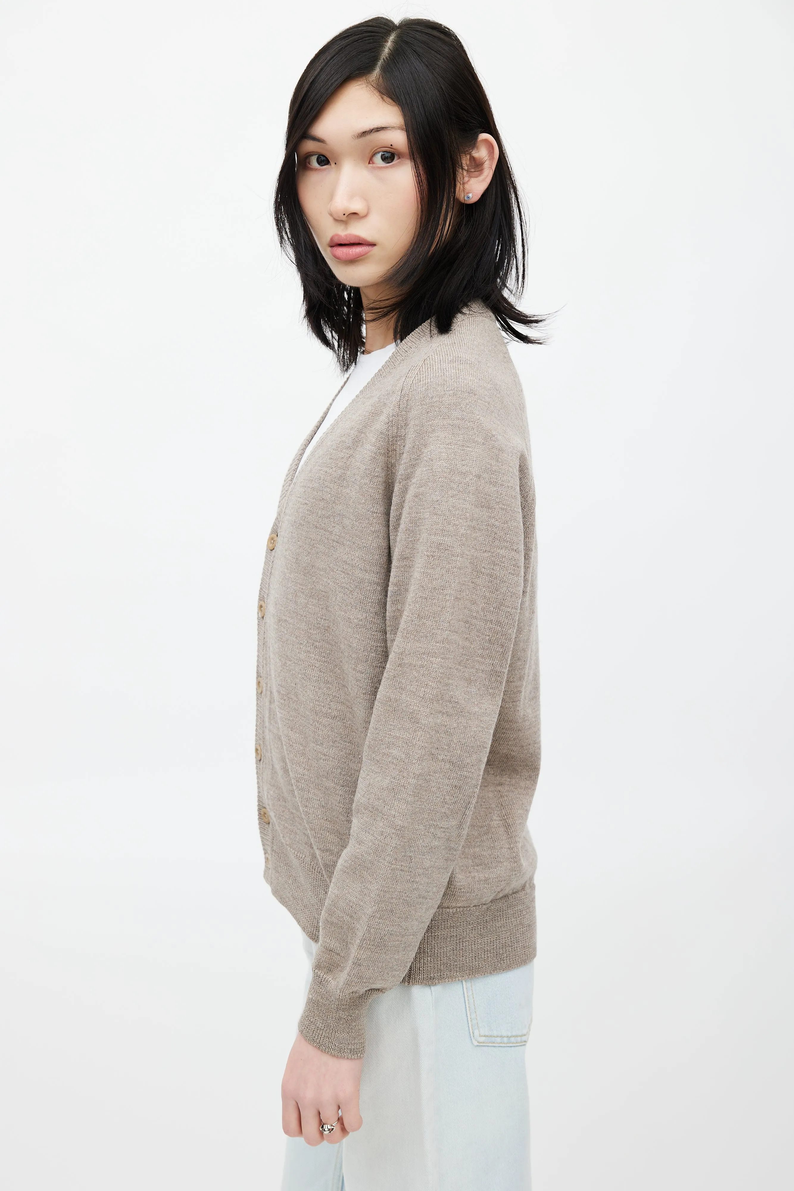 Beige Wool Knit Cardigan