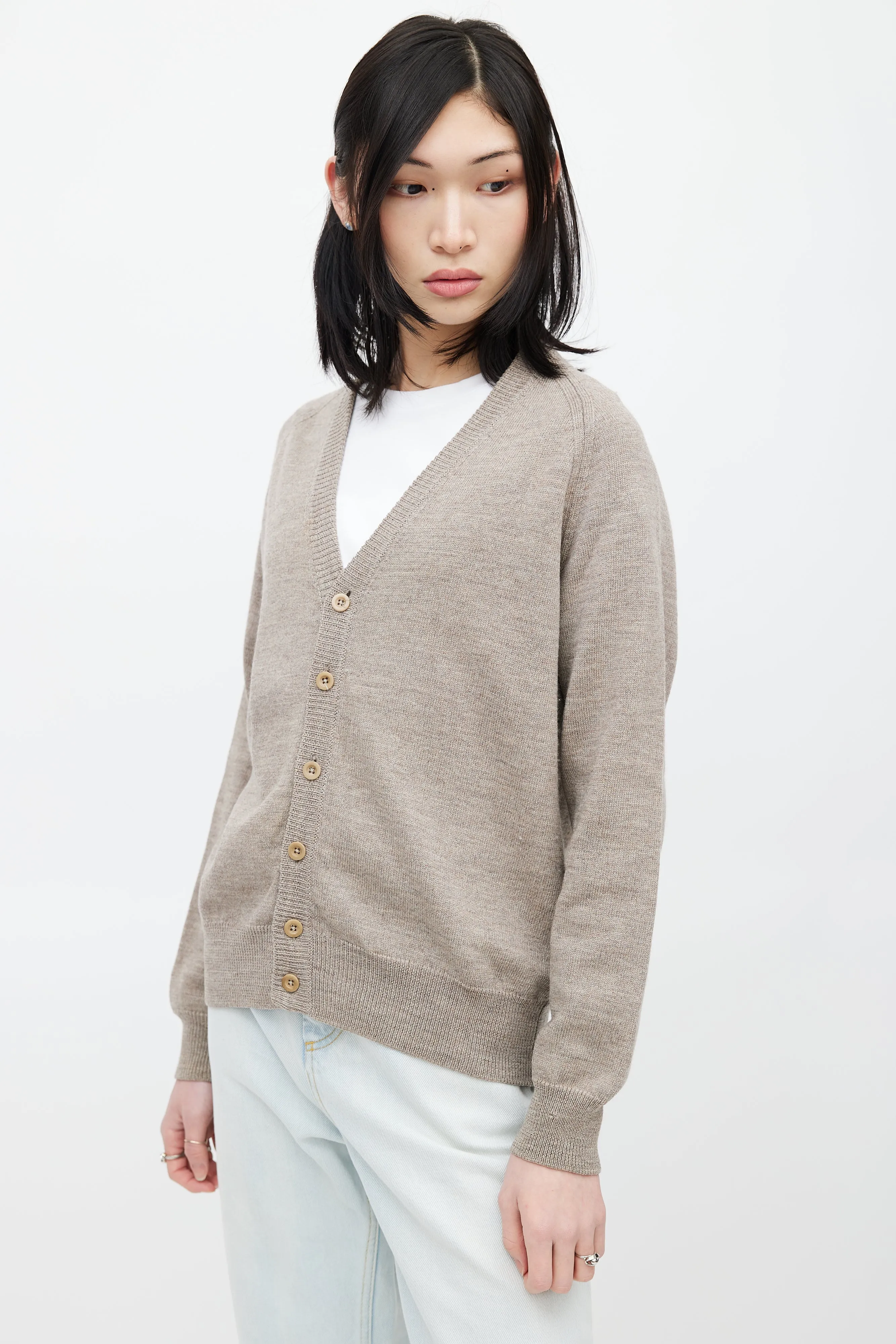 Beige Wool Knit Cardigan