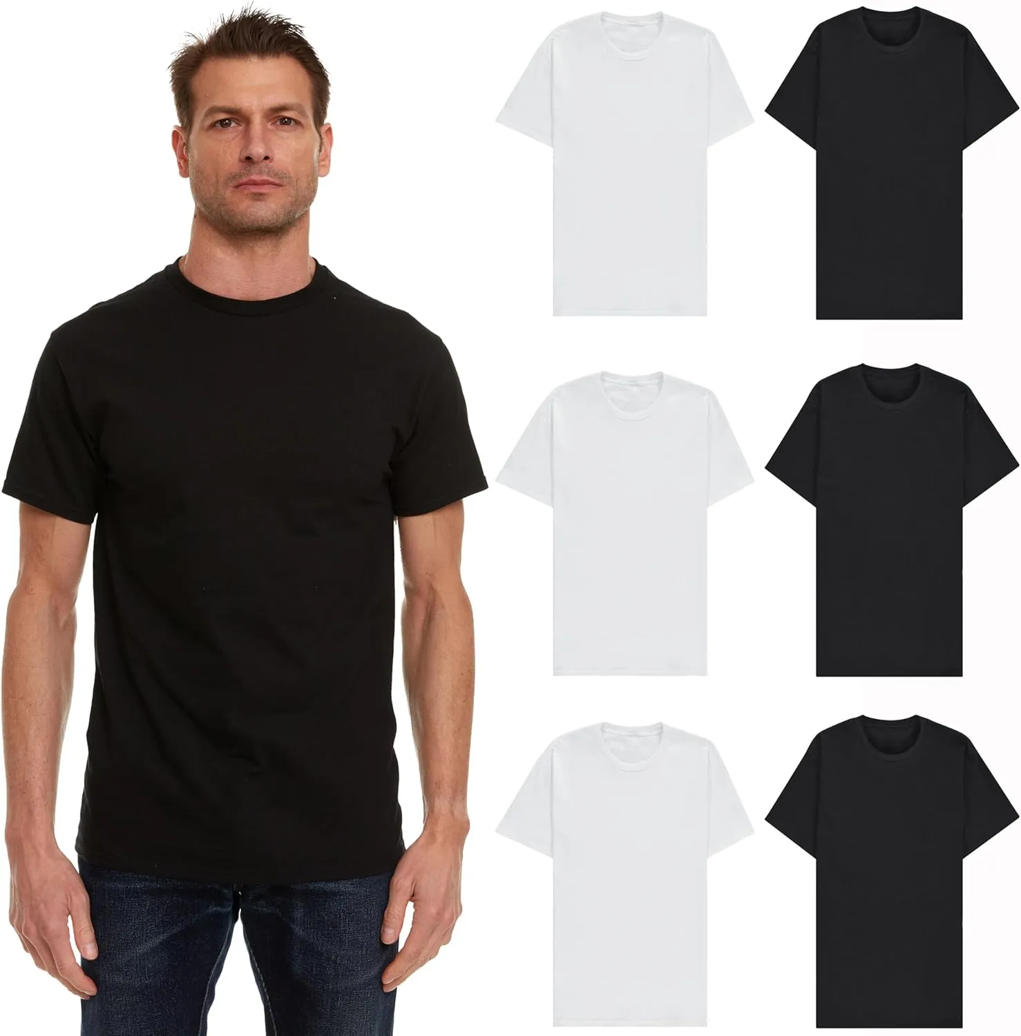 BILLIONHATS 6 Pack Men's Solid Colors Cotton T-Shirts Short Sleeve Lightweight Tees, Bulk
