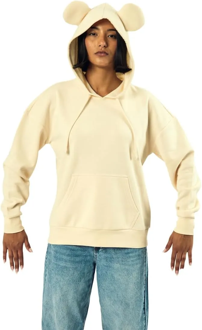 Bioworld Bear Inspired Cosplay Women's Off-White Oversized Hoodie with 3D Bear Ears