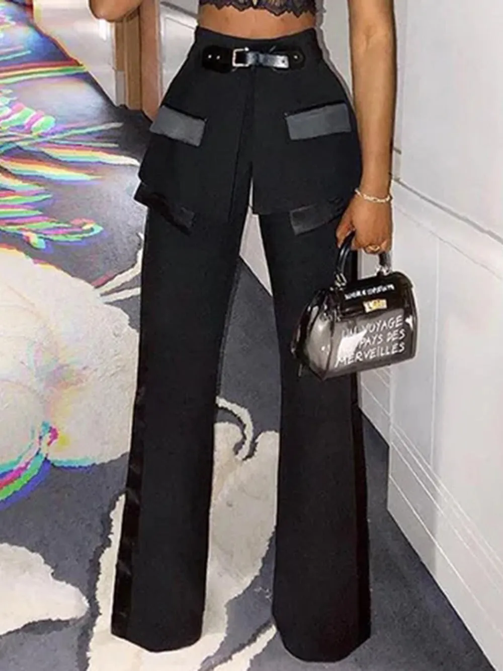 Black Chic Leather Trouser Pants